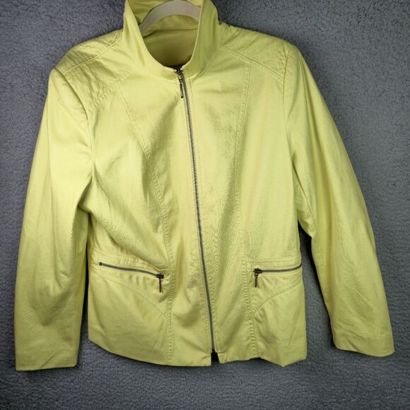 TanJay Jacket Womens 14 Bright Yellow Full Zip Faux Leather Lined Zipper Pockets - Picture 12 of 16